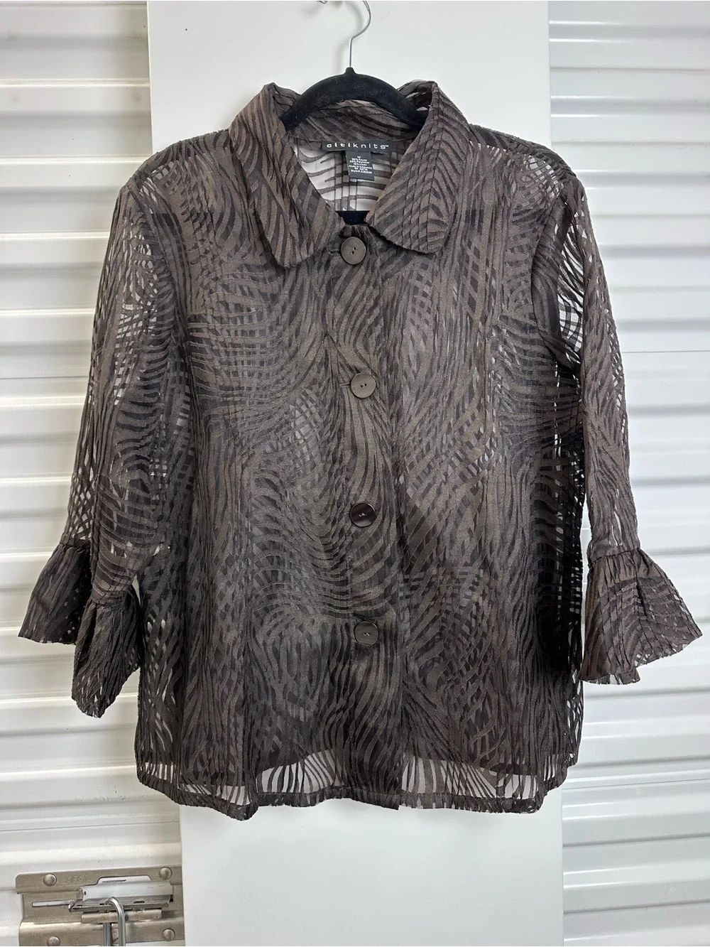 ⭐️Citi Knits Brown Sheer Button-Front Womens Top